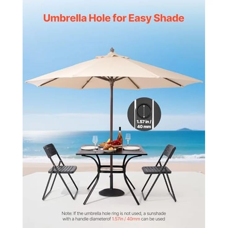 VEVOR Terrassentisch Gartentisch Balkontisch (94x94 cm) aus Kohlenstoffstahl quadratischer Esstisch für Outdoor Hof Terrasse Garten Veranda, wasserfest, mit Schirmloch, 68 kg Tragkraft Schwarz – Bild 6