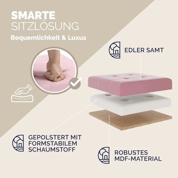 CASARIA® Sitzhocker mit Stauraum, Samt, rosa – Bild 5