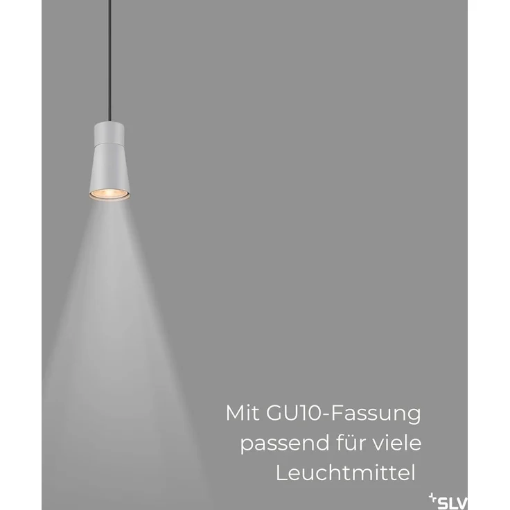 SLV PURI 2.0 Cone, 1~ Pendelleuchte, GU10, Pendellänge 200cm, 1x max. 6W, grau - Leuchten mit 1 Phasen Adapter – Bild 3