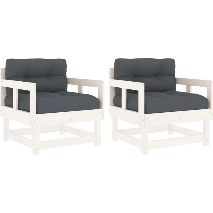 vidaXL Gartenstühle mit Kissen 2 Stk. Weiß Massivholz Kiefer 825444