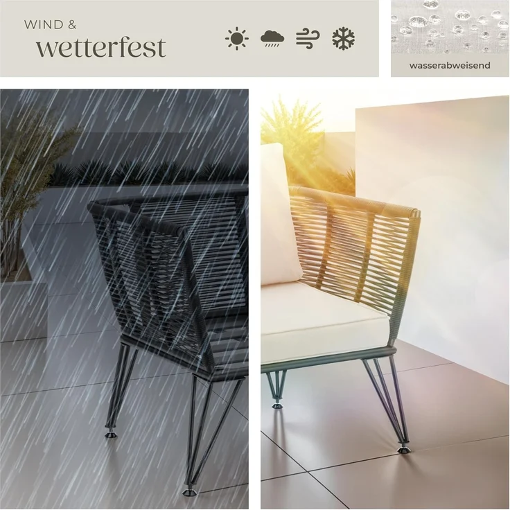 tectake Essgruppe Garten-Loungesessel, (Set, 2-tlg), rundes Polyrattan im Rope-Design – Bild 7