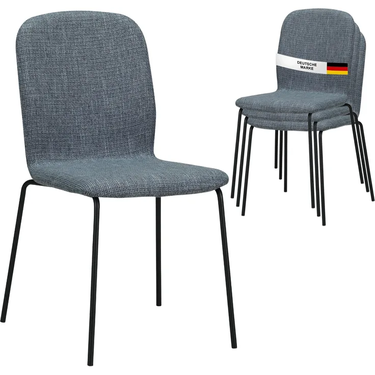 Albatros Esszimmerstühle 4er Set ENNA, grau - stapelbar, bequemer Polsterstuhl - Eleganter Küchenstuhl, Stuhl Esszimmer oder Esstisch Stuhl, Konferenzstuhl , Stückzahl:4, Farbe:Grau