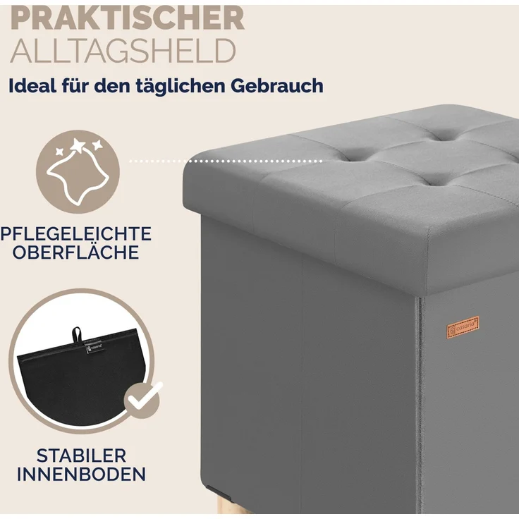 CASARIA® Sitzhocker mit Stauraum, Samt, anthrazit – Bild 8