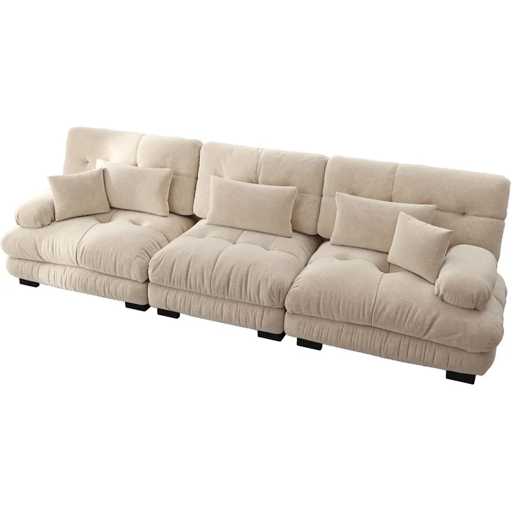 3-Sitzer Modulares Ecksofa mit Tiefensitz,80% Chenille Schlafsofa Komfortabel Gepolstert für Wohnzimmer Apartment Studio Büro,Chenille,Hellbraun, – Bild 5