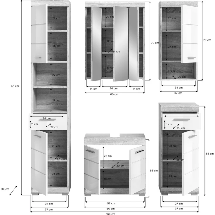 Badezimmer-Set >Lambada< in sonoma eiche hell/weiß - 164x191x34cm (BxHxT) – Bild 4