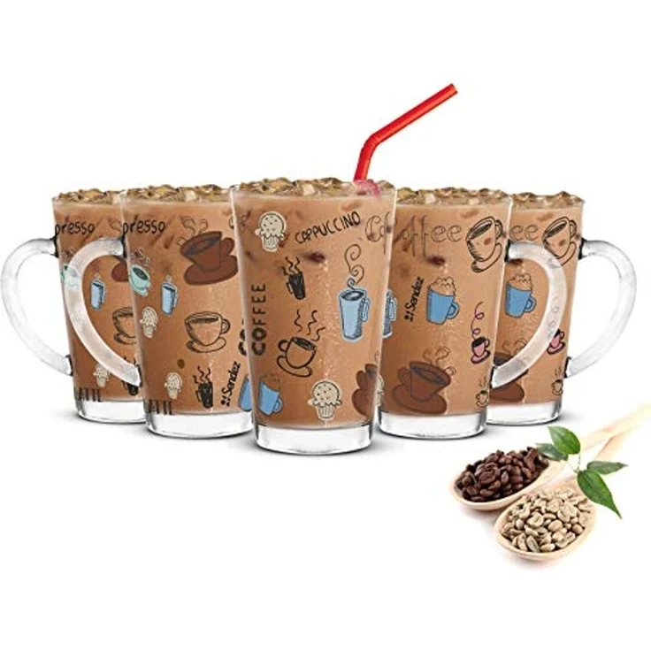 Sendez Latte-Macchiato-Glas 6 Latte Macchiato Gläser 300ml Kaffeegläser mit buntem Kaffee-Aufdruck, 6-tlg, Glas – Bild 5