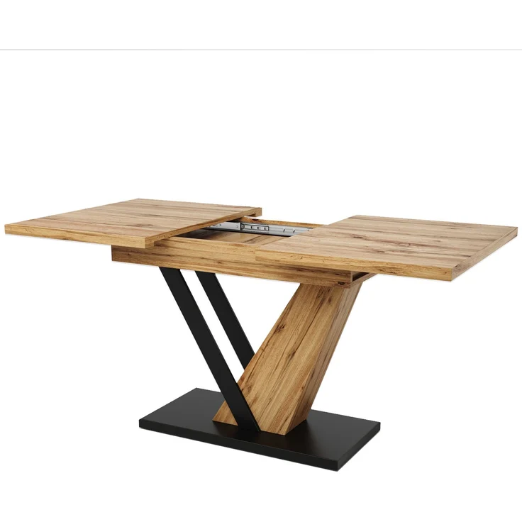 ausziehbarer Esstisch mit Holzmaserung MDF-Platte & Metallgestell, 120–160 cm Teleskop-Küchentisch mit Feststellschiene für Küche und Wohnzimmer – Bild 5