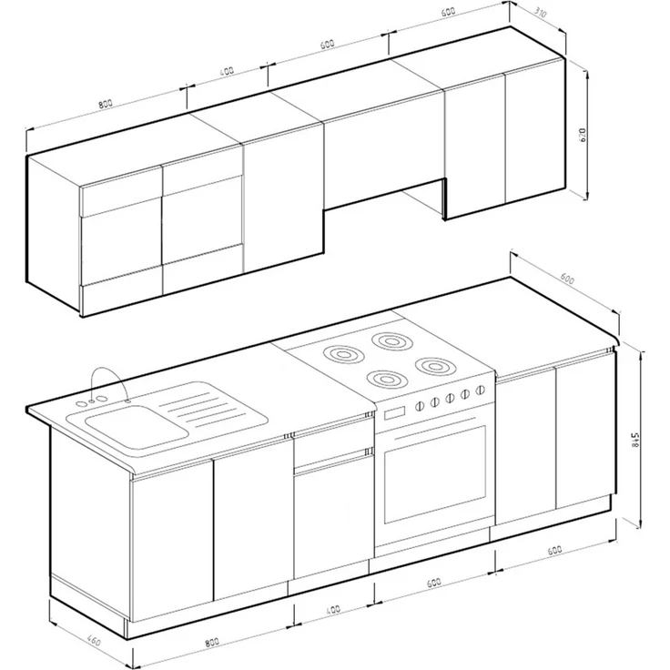 Küchenzeile R-Line Goldkraft Eiche/Anthrazit 240 cm J-Shape, ohne Arbeitsplatte mit LED-Leisten Vicco – Bild 3