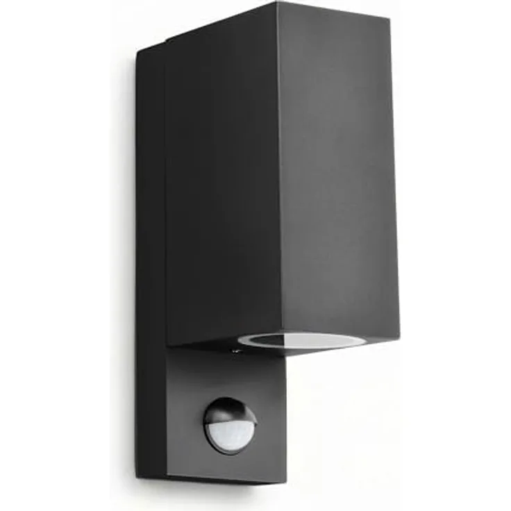 Maxkomfort Außenwandleuchte UP&DOWN Schwarz mit Bewegungsmelder, IP44 wetterfest, 2x GU10 Fassung, Aluminium, dimmbar für Hauswand & Fassade