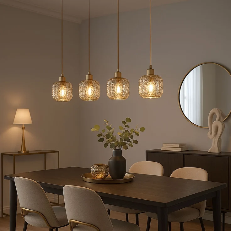 Hängeleuchte, beige, Glas, rauchfarben, Dellenstruktur, H 120 cm – Bild 5