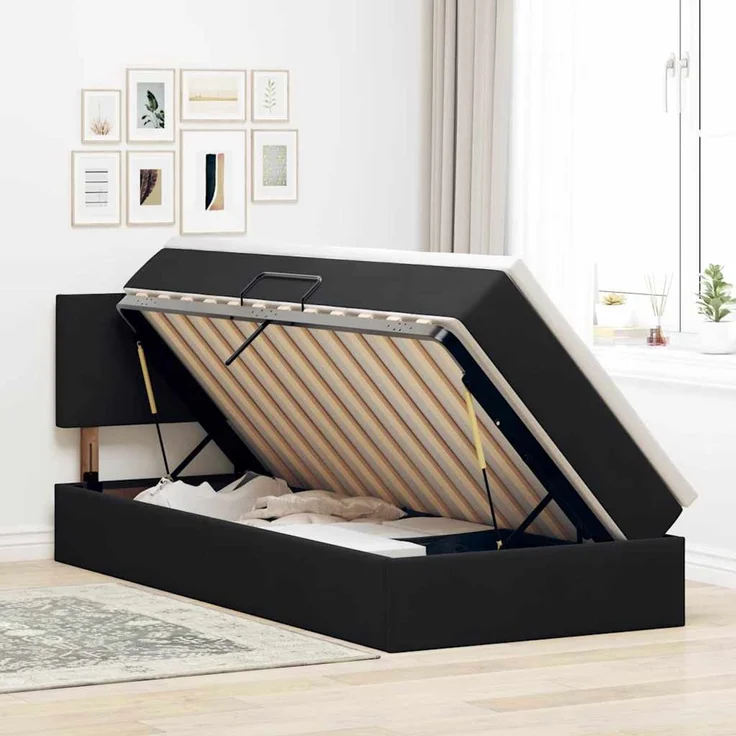 vidaXL Aufbewahrungsbett mit Kopfteil Schwarz 90 x 200 cm Samt 3370673 – Bild 4