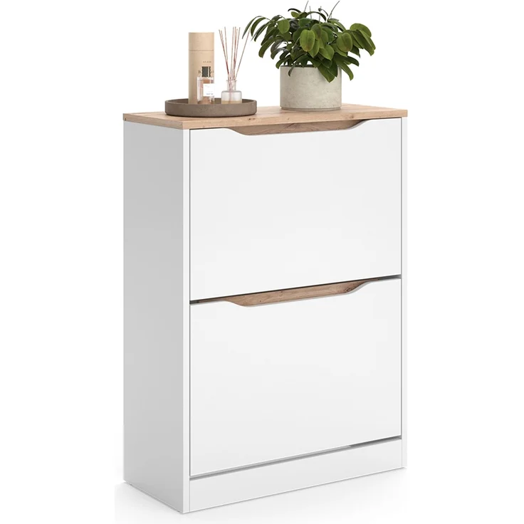 Schuhkipper Ruben Weiß/Artisan-Eiche 60.2 x 82.8 cm mit 2 Kippfächern Vicco – Bild 5