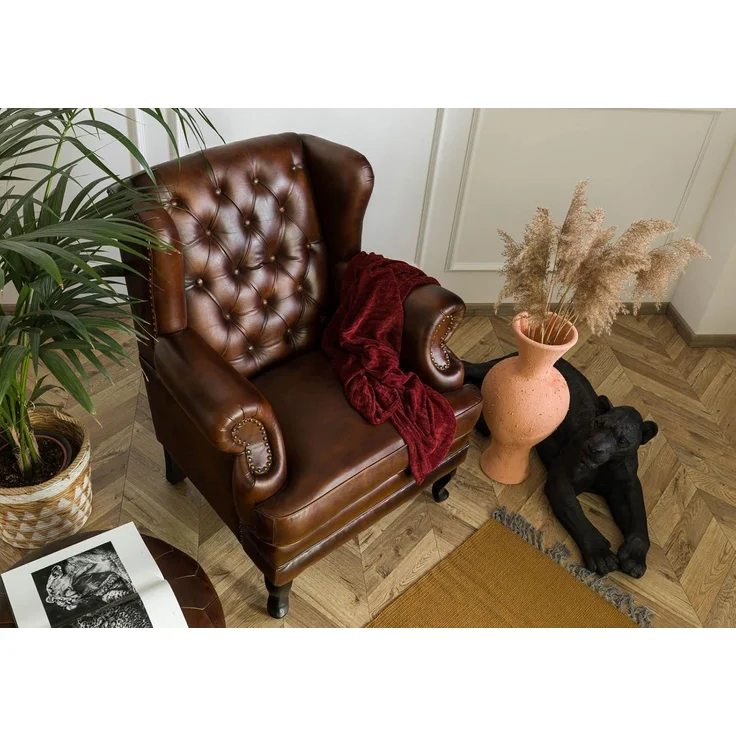Ohrensessel Echtleder 88x80x108 braun CHESTERFIELD #101 – Bild 2