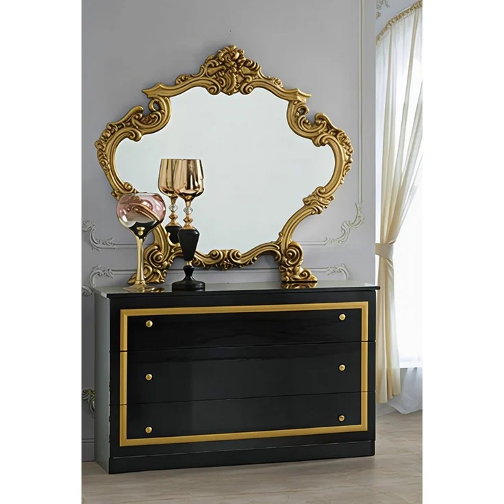 Interdesign24 Schlafzimmer-Set Donna, (inkl. Bett 180 x 200 cm und 2 Nachtkonsolen, im ausgefallenem Barock-Stil mit Goldverzierungen), in Hochglanz Schwarz/Gold – Bild 3