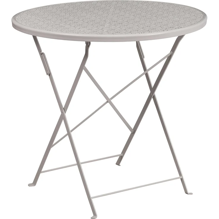 Flash Furniture Oia Klappbarer Terrassentisch aus Stahl, für drinnen und draußen, 76,2 cm, Hellgrau