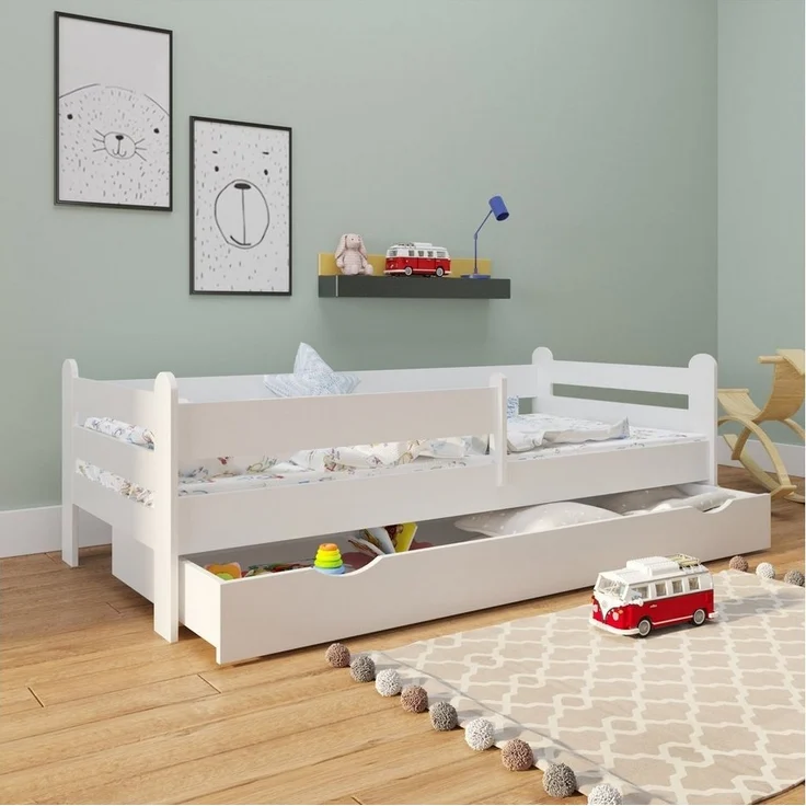 Kids Collective Kinderbett 180x80 cm mit Rausfallschutz, Schublade & Lattenrost in weiß 80x180 Mädchen Jungen Bett Skandi – Bild 2