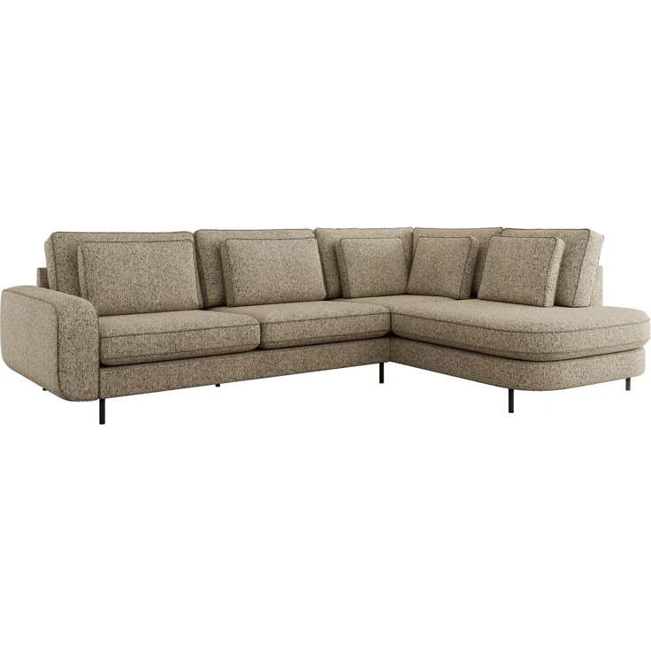 CALENO L-Form Ecksofa 317x225 cm, Massivholz-Rahmen & Wellenfedern, Sitzhöhe 51 cm, modernes Polstersofa rückenecht bezogen & freistehend - Dunkelbeige Strukture - Rechts Seite – Bild 6