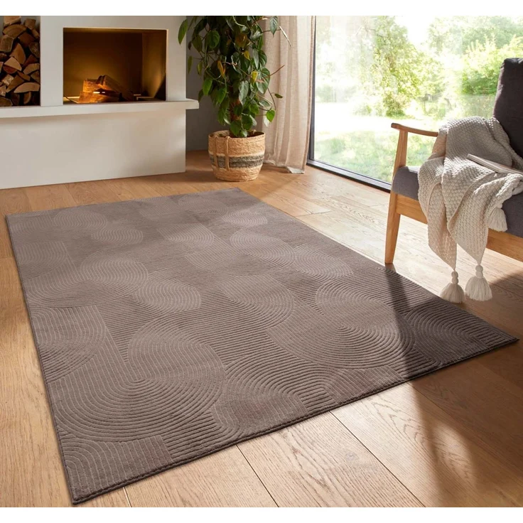 TaraCarpet Teppich TaraCarpet Homestyle 390 Wellen, rechteckig, Höhe: 10 mm, Felloptik hoch-tief weich waschbar Welle Taupe 50x80 – Bild 1