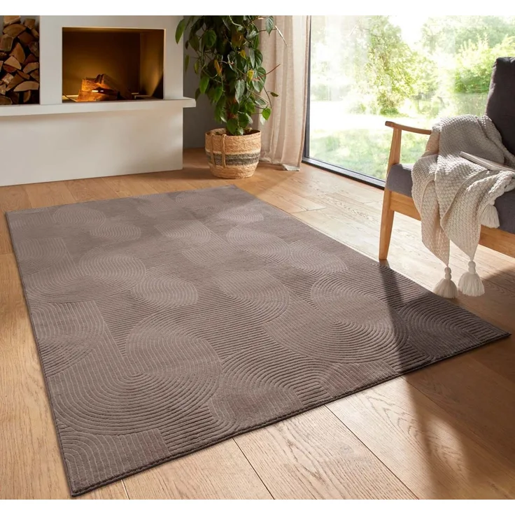 TaraCarpet Teppich TaraCarpet Homestyle 390 Wellen, rechteckig, Höhe: 10 mm, Felloptik hoch-tief weich waschbar Welle Taupe 50x80