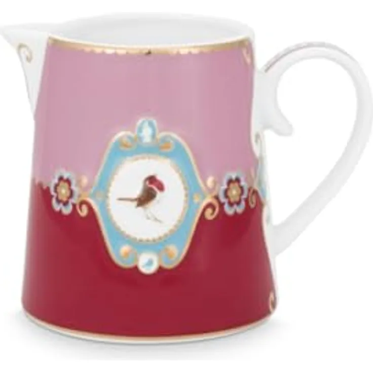 PiP Studio Kanne Love Birds Medallion Krug rot/pink 270ml, Jug Small Love Birds Medallion Red-Pink 270ml