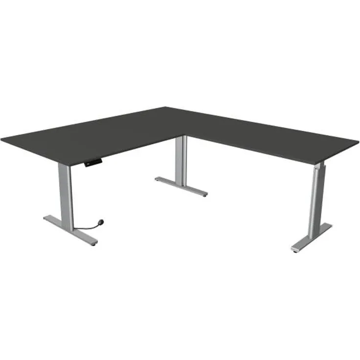 Kerkmann Schreibtisch Sitz-Stehtisch Move 3 silber 200x100 cm mit Anbautisch 120x70 cm ektr. höhenverstellbar anthrazit