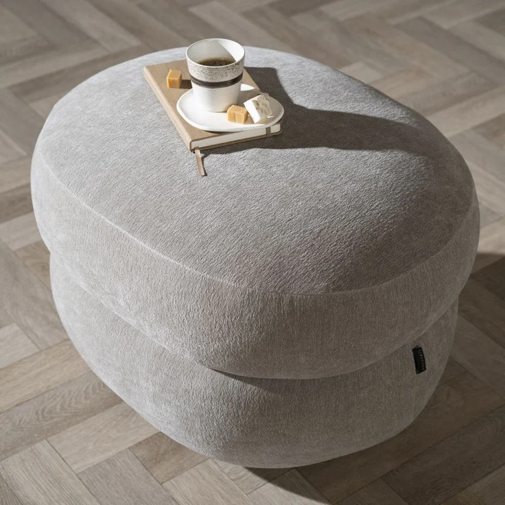Bronx71 Hocker Mia Chenille taupe oval – Bild 5