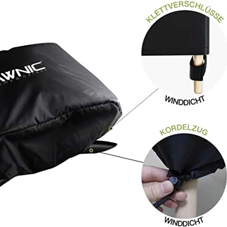 Awnic Grillabdeckung für Q100 / Q1000 Serie, wetterfest, reißfest, 420D-Oxford-Gewebe schwarz, 68 x 44 x 32 cm – Bild 6