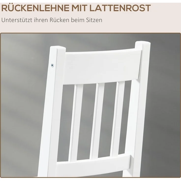 HOMCOM Esszimmerstuhl, 4er Set Küchenstuhl, Wohnzimmerstuhl mit Rückenlehne, Küchenstühle, Essstuhl für Esszimmer, Küche, Kiefernholz, 41 x 46,5 x 85,5 cm, Weiß – Bild 6
