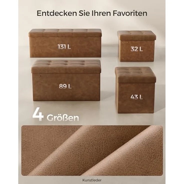 Songmics Sitzhocker mit Stauraum, klappbare Sitzbank, 38 x 76 x 38 cm Fußbank, Aufbewahrungsbox, bis 300 kg belastbar, für Wohnzimmer Schlafzimmer Flur, kaffeebraun LSF040K11 – Bild 7