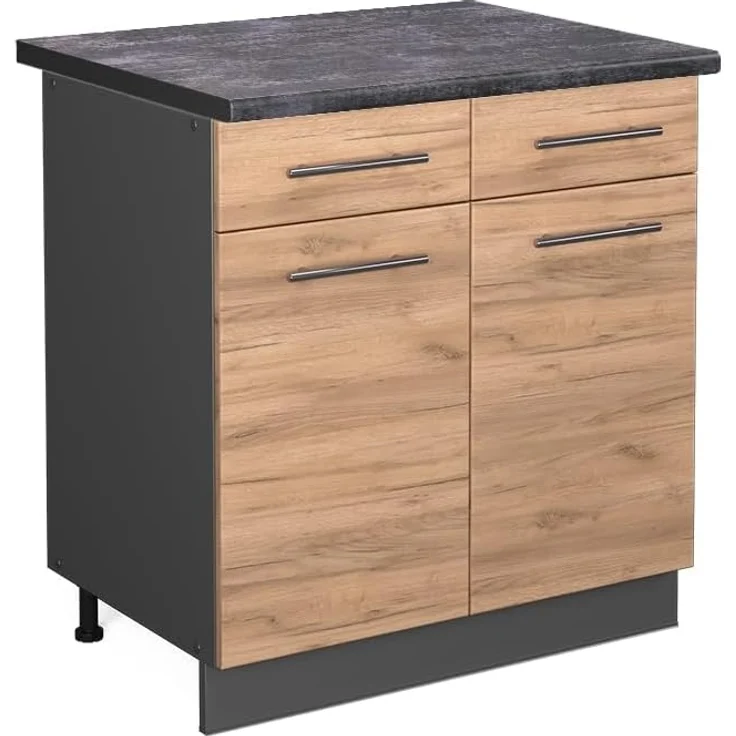 Vicco Küchenunterschrank Fame-Line, Goldkraft Eiche/Anthrazit, 80 cm, AP Anthrazit – Bild 1