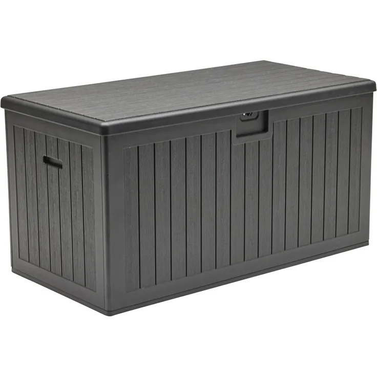 Aufbewahrungsbox Lilo Kissenbox Gartentruhe 140x70 cm Holzmaserung Schwarz