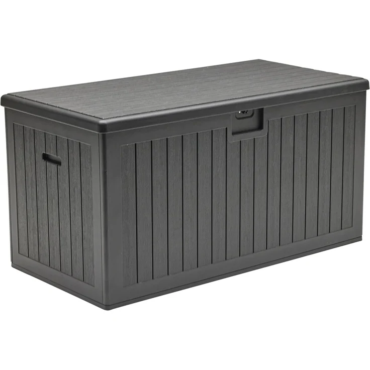 Aufbewahrungsbox Lilo Kissenbox Gartentruhe 140x70 cm Holzmaserung Schwarz – Bild 1