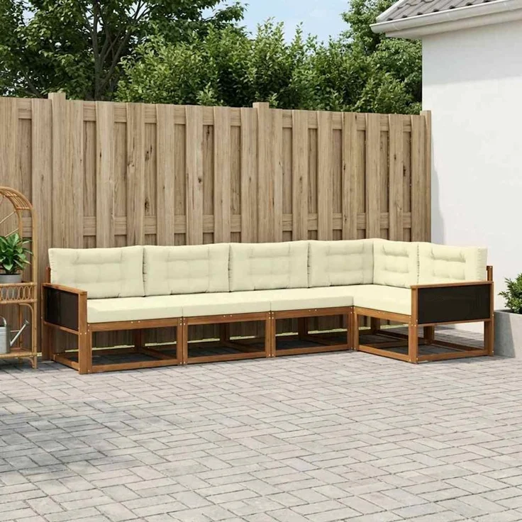 vidaXL Outdoor-Sofagarnitur 5 stk. 5-Sitzer Natur und Creme 3382553 – Bild 1