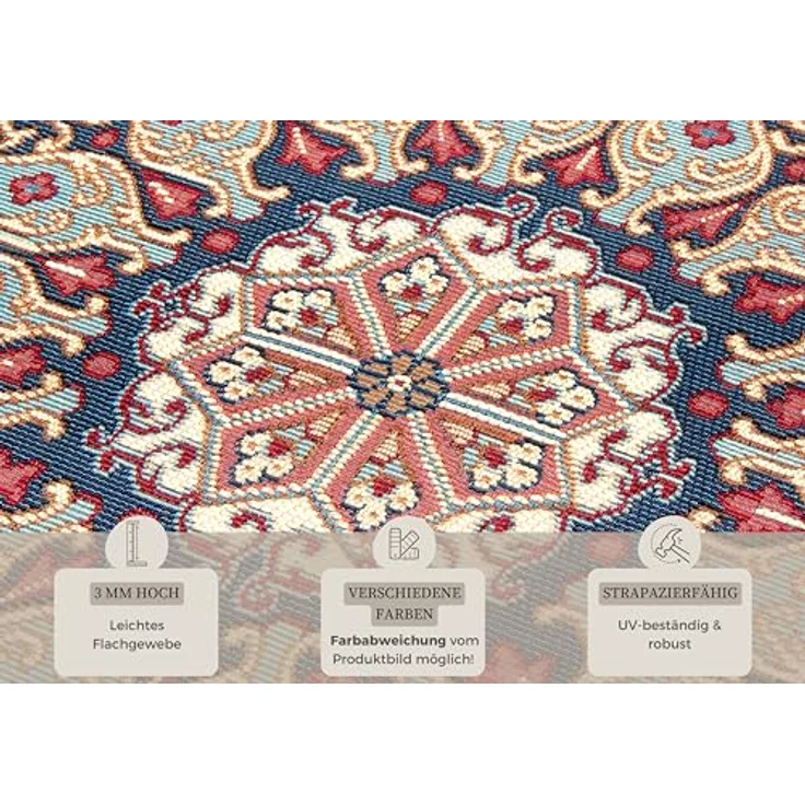 Hanse Home Kadi In- & Outdoor Teppich Orientalisch – Orient Flachgewebe, Orientalisches Design Klassisch, ÖKO-TEX Wetterfest & UV-beständig für Balkon, Terrasse, Garten – Rot Blau, 120x180 cm – Bild 5
