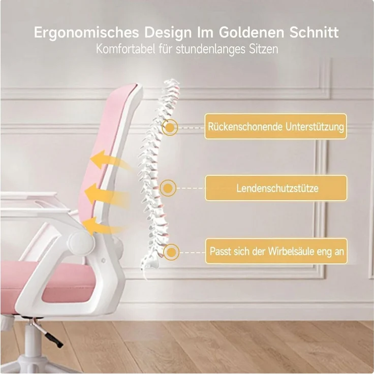 ZAISZE Bürostuhl Ergonomischer Bürostuhl mit Mesh-Rückenlehne und Lendenstütze (Verstellbarer Armlehnen, Atmungsaktiv, Höhenverstellbarer Schreibtischstuhl mit 90° Klappbaren Armlehnen), Verlängerte und Verbreiterte Rückenlehne, Drehstuhl fürs Homeoffice – Bild 3