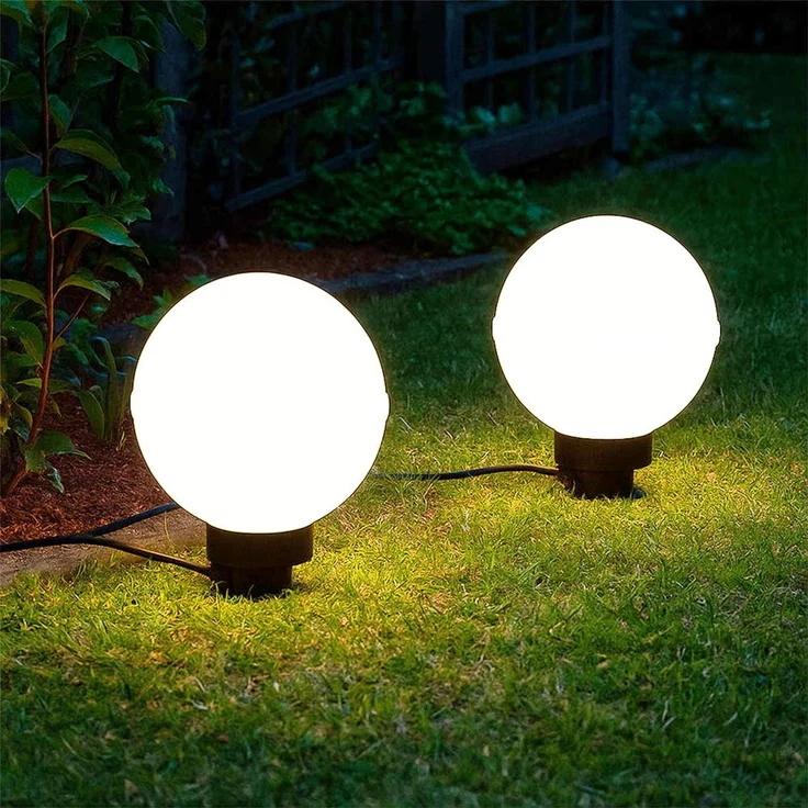2x LED Außen Steckleuchten, Kugel, weiß, Erdspieß, Kabel, D 20 cm – Bild 5