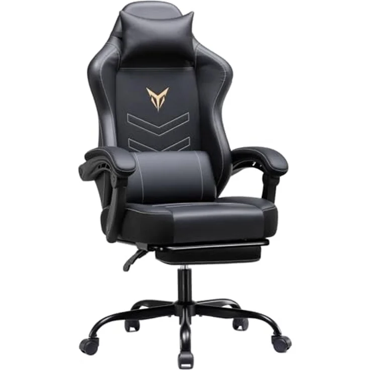 GTPLAYER Gaming Stuhl, Ergonomischer Gamer Sessel mit Fußstütze, Bürostuhl Höhenverstellbar mit Kopf- und Lendenkissen,Drehstuhl aus Kunstleder schwarz – Bild 1