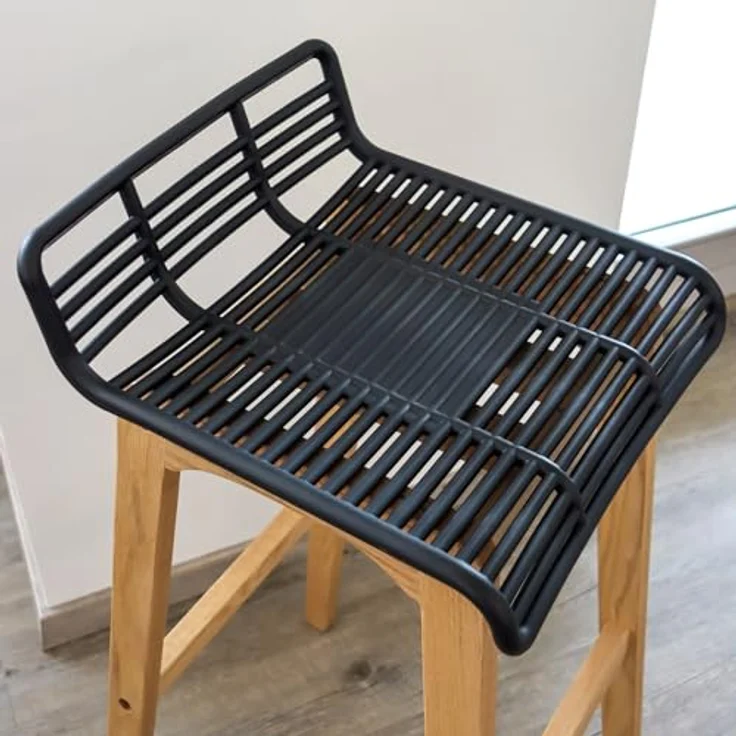 Hjh Office Barhocker Lonso W, Massivholz mit Gitteroptik Sitzfläche, Japandi-Stil – Bild 4