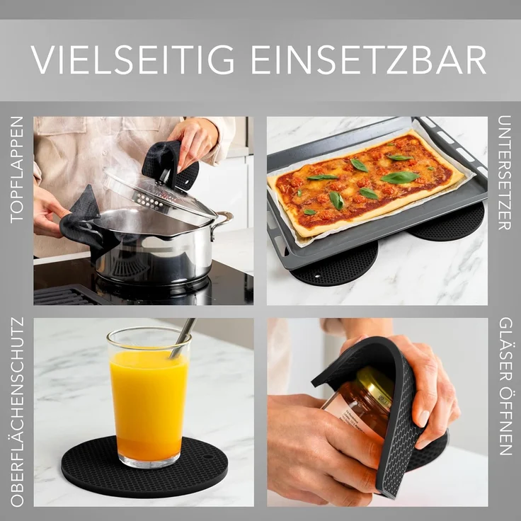 AVANA Topfuntersetzer Silikon Untersetzer Multifunktional Pfannenuntersetzer Topflappen, Zubehör für Töpfe, Pfannen, Auflaufformen, 4er Set, Hitzebeständig, Wabenmuster, Schwarz – Bild 6