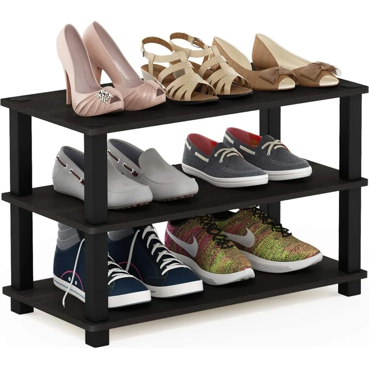 Furinno Regal, Schuhregal mit 3 Ebenen, Holz, Espresso/Schwarz, 29.46 x 29.46 x 39.12 cm