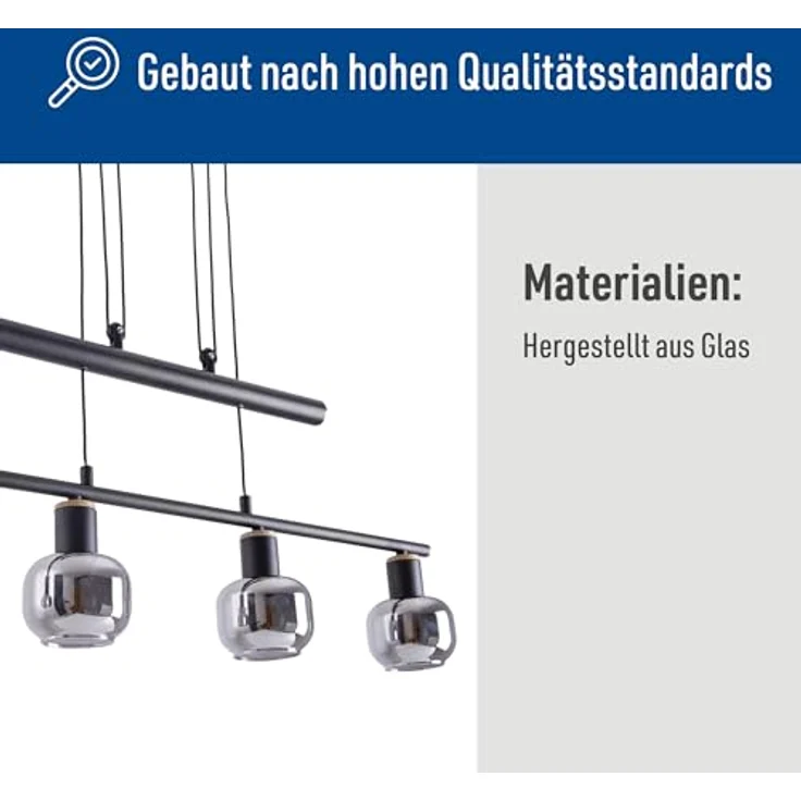 Näve Pendelbalkenleuchte Fumoso 4-flammig, Schwarz/Natur mit E14 Fassungen und höhenverstellbar von 100 cm bis 160 cm – Bild 4