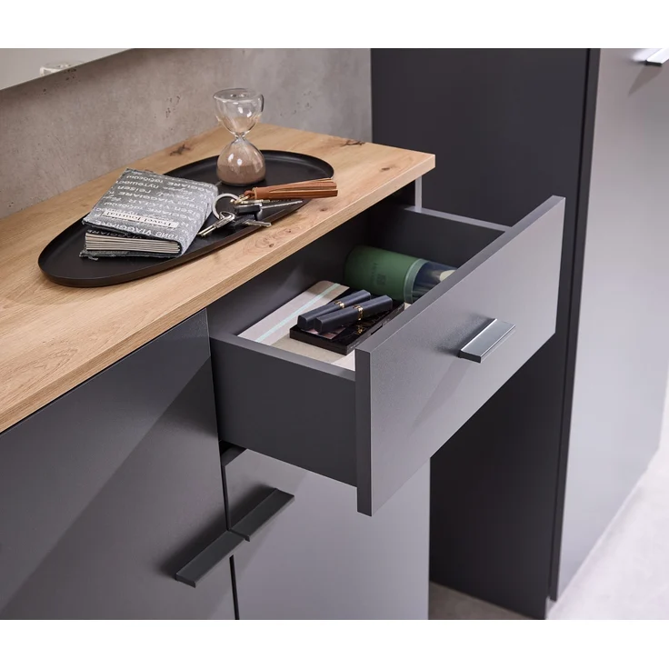 Kompaktgarderobe >Fynn< in Anthrazit / Artisan Eiche Dekor - 223x199x38 (BxHxT) – Bild 9