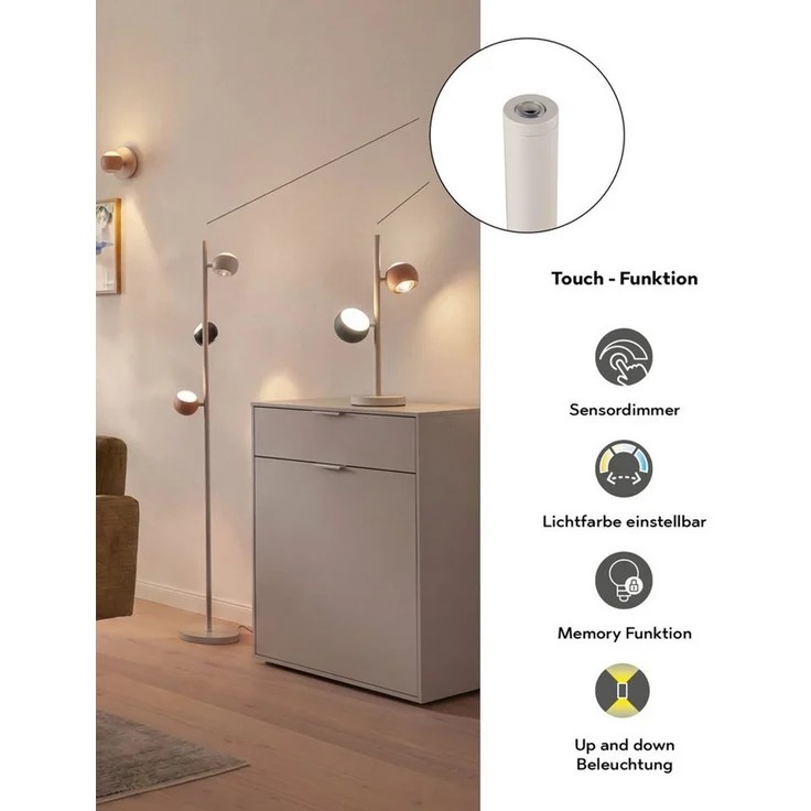 Musterring LED Tischleuchte CANNON, 2-flammige LED Tischlampe 5W 500Lumen 2300+3000+4000K CCT, Dimmfunktion, Ein-/Ausschalter, Memoryfunktion, LED fest integriert, Farbwechsler, warmweiß - kaltweiß, mit Touch-Sensordimmer, Memory, 2 schwenkbare Lichtke... – Bild 2