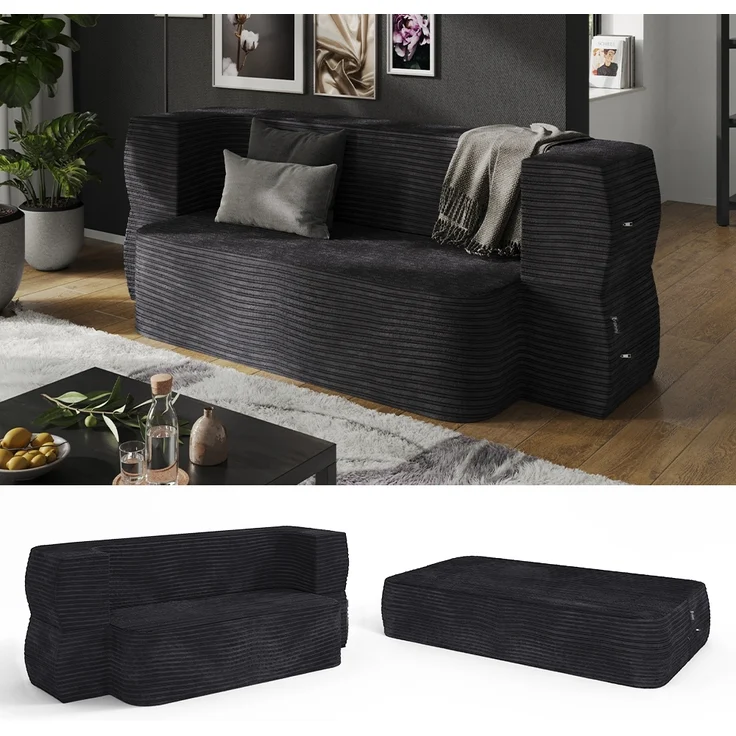 Sofa Lille Schwarz 190 cm mit Schlaffunktion Vitalispa – Bild 2