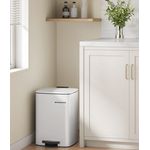 Songmics Mülleimer Küche, 20 Liter Abfalleimer, Tretmülleimer, Stahl, mit Inneneimer, Softclose, Offenhaltefunktion, wolkenweiß LTBDE592W02