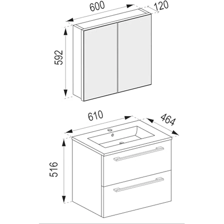 VCM Badmöbelset Badinos 3-tlg. mit Waschplatz, 2 Schubladen Unterschrank, Keramikwaschbecken und Spiegelschrank aus ESG-Sicherheitsglas – Bild 4