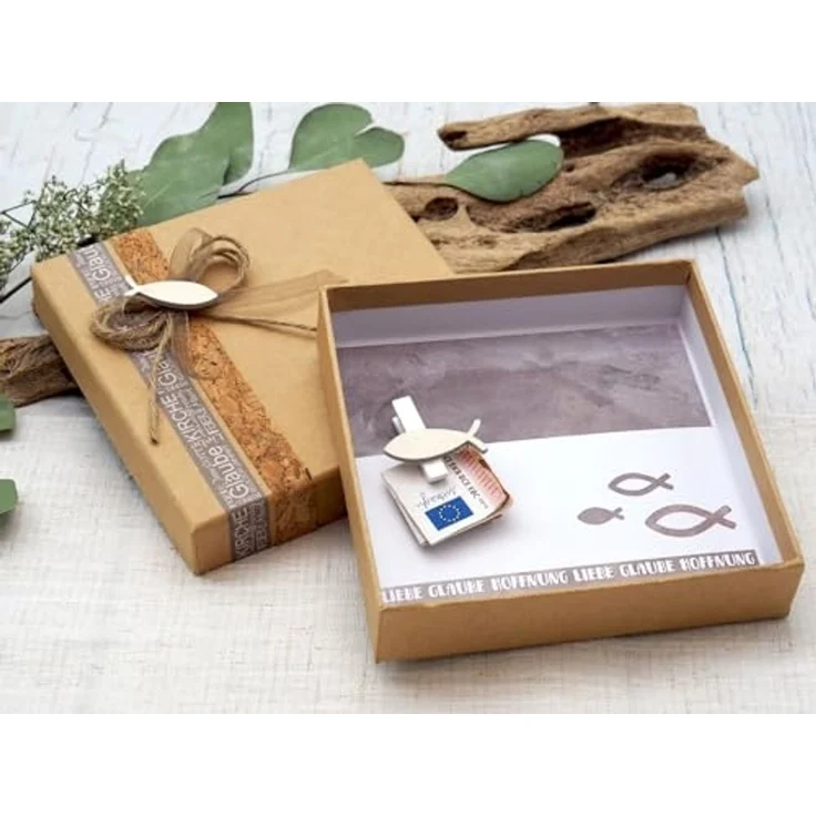 ZauberDeko Geschenkbox Geldgeschenk Verpackung Fisch Natur Taupe Kommunion Konfirmation Braun – Bild 3