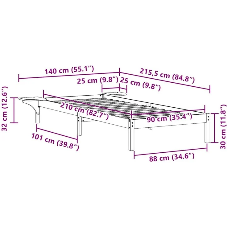 vidaXL Bettgestell mit Nachttischen Weiß 90 x 210 cm 873221 – Bild 10