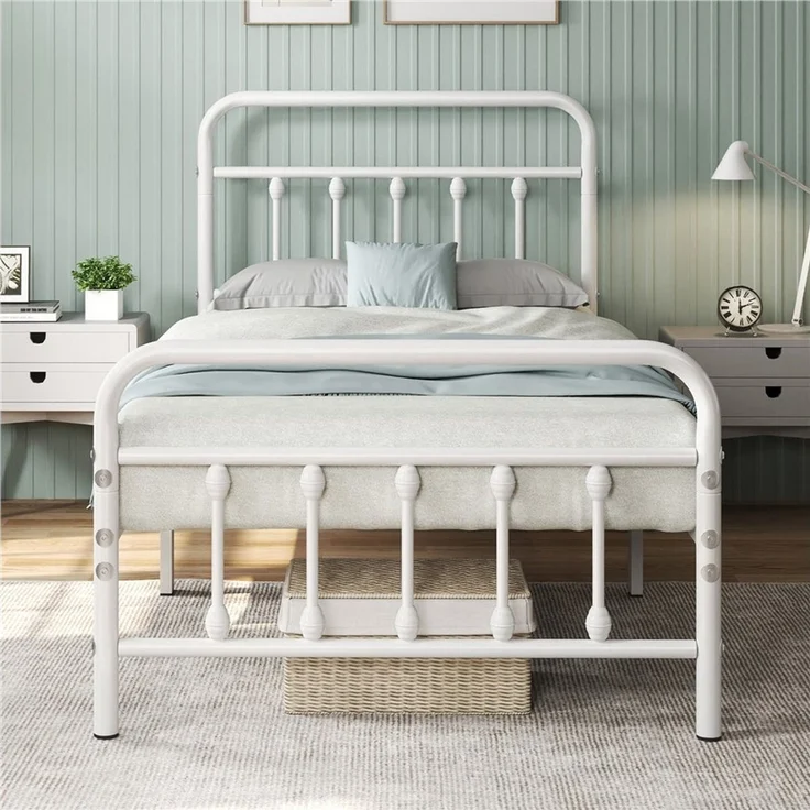 Yaheetech Bettgestell Metallbett, Metall Bettrahmen mit Kopfteil, Metall Weiß, 90 x 200 cm – Bild 2