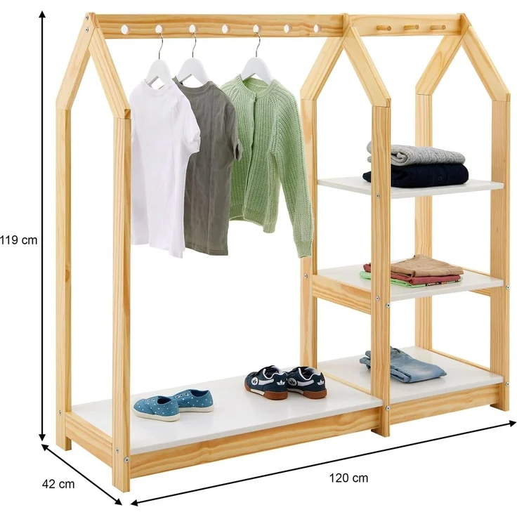 IDIMEX Kinderkleiderschrank SALLY Kindergarderobe im Haus Design, 4 Ablagen & Kleiderstange natur/weiß – Bild 9